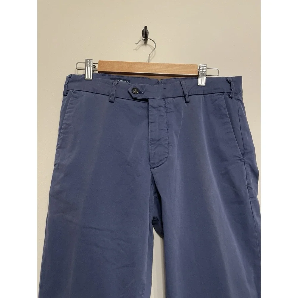 Peter Millar Concorde Trousers Men Size 32 Blue‎ Flat Front Cotton Stretch New